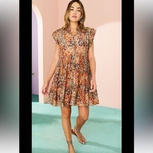 Marie Oliver Floral Mini Dress in Rust and Cream